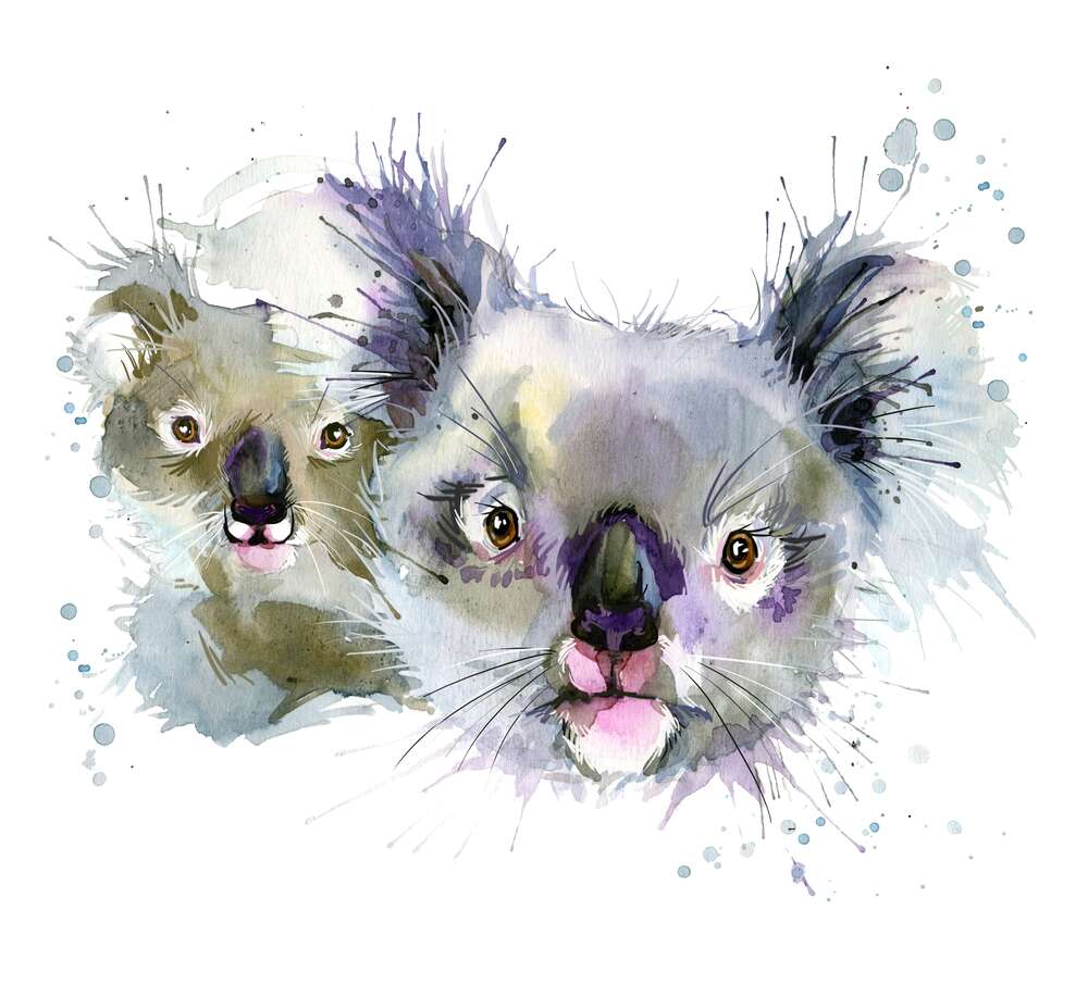 картина-постер Два серых силуэт коал, детеныша и матери