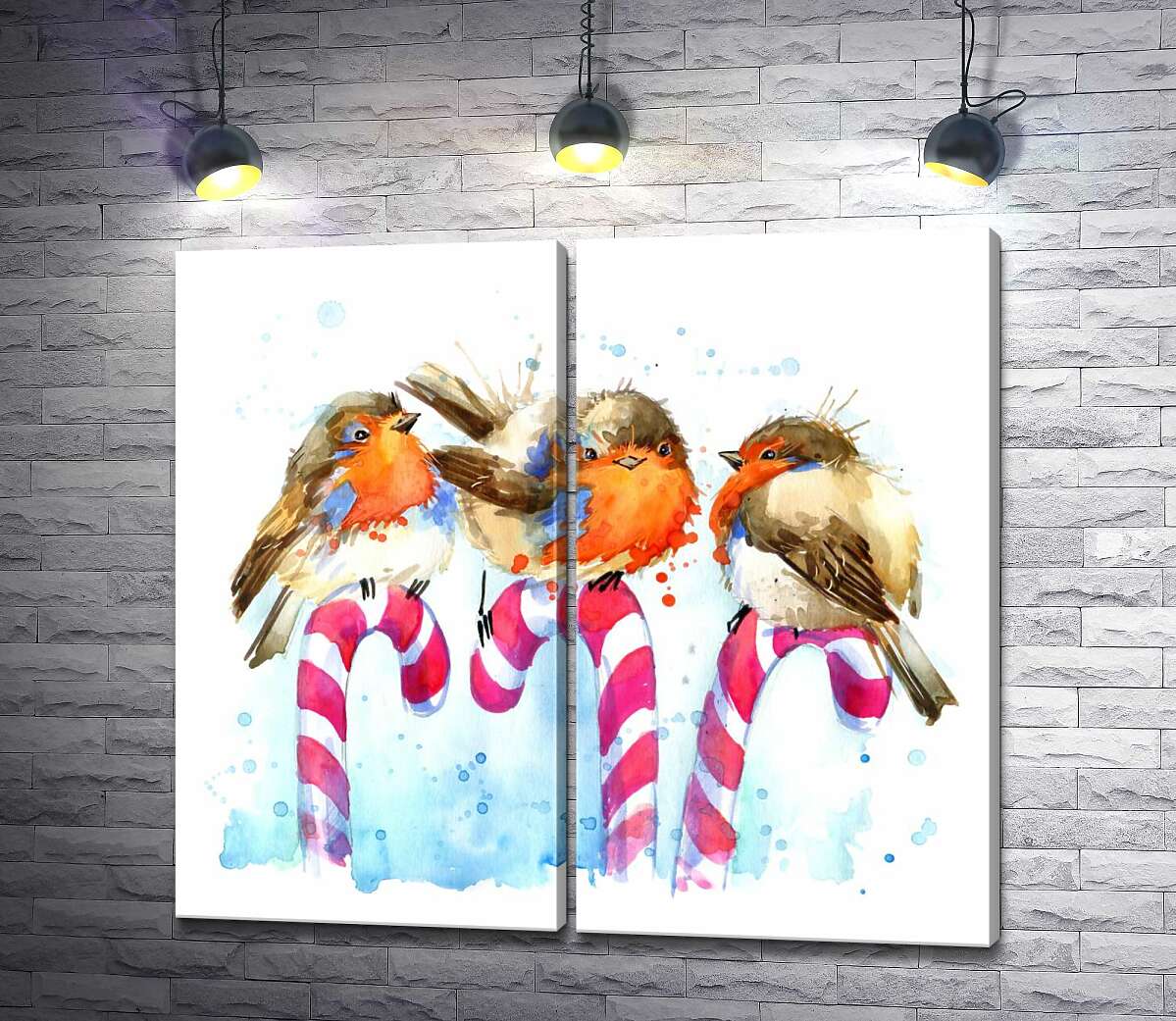 модульная картина Краснощекие снегири сидят на карамельных тростях