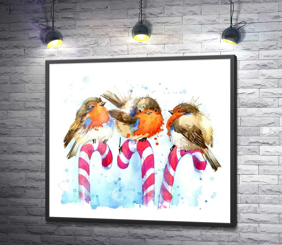 постер Червонощокі снігурі сидять на карамельних паличках