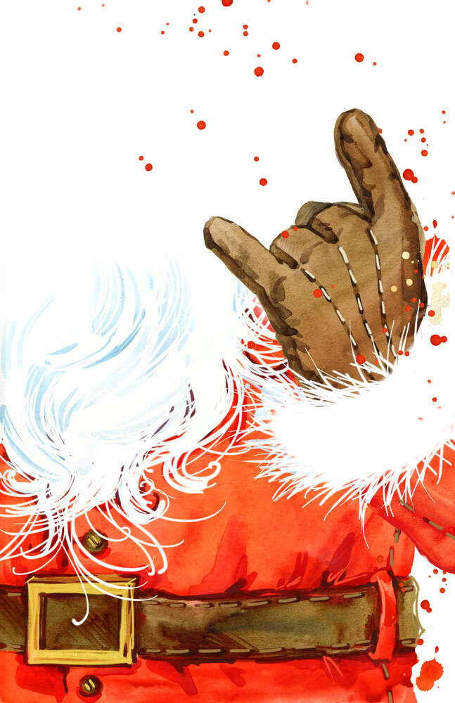 картина-постер Санта-Клаус показывает рокерский жест