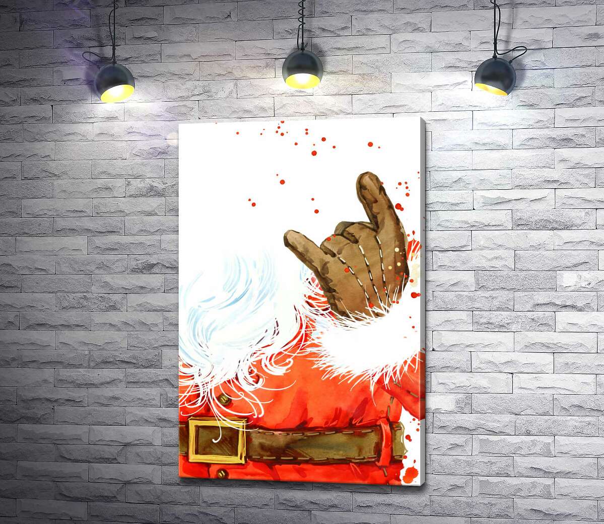 картина Санта-Клаус показывает рокерский жест