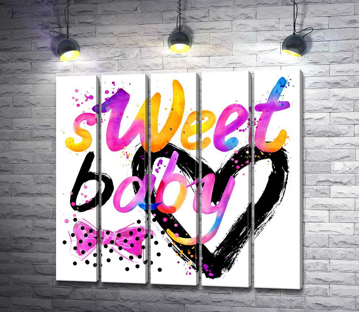 модульна картина Напис "sweet baby" на фоні рожевого бантика та чорного серця (Модуль №26)