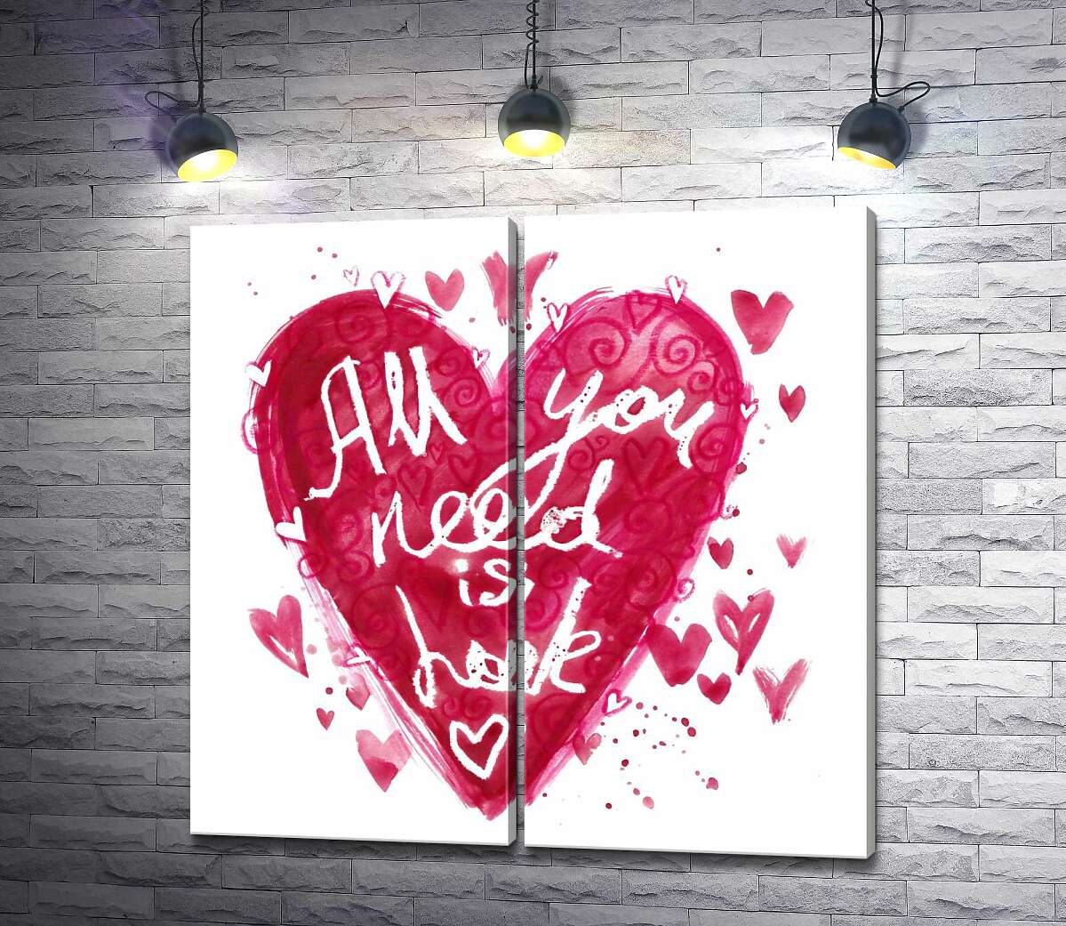 модульная картина Сердце с надписью "all you need is love"