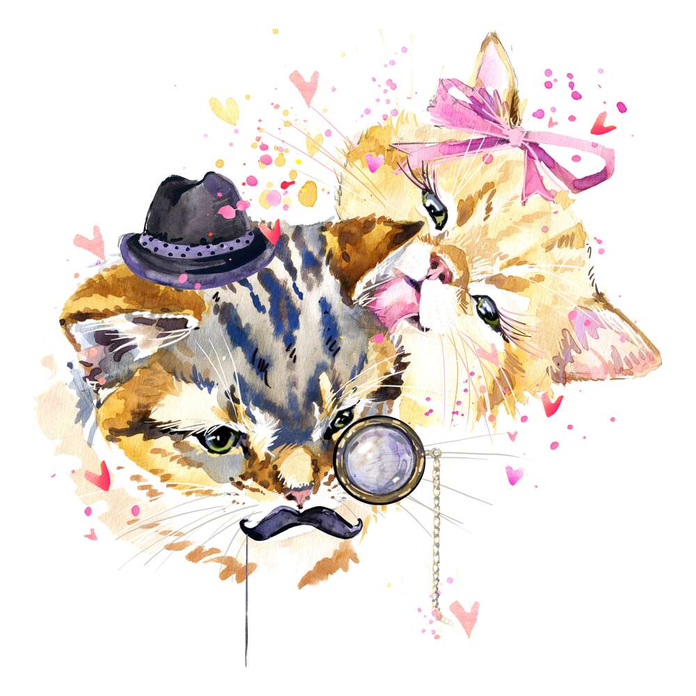 картина-постер Руда леді кішечка облизує щоку галантного кота