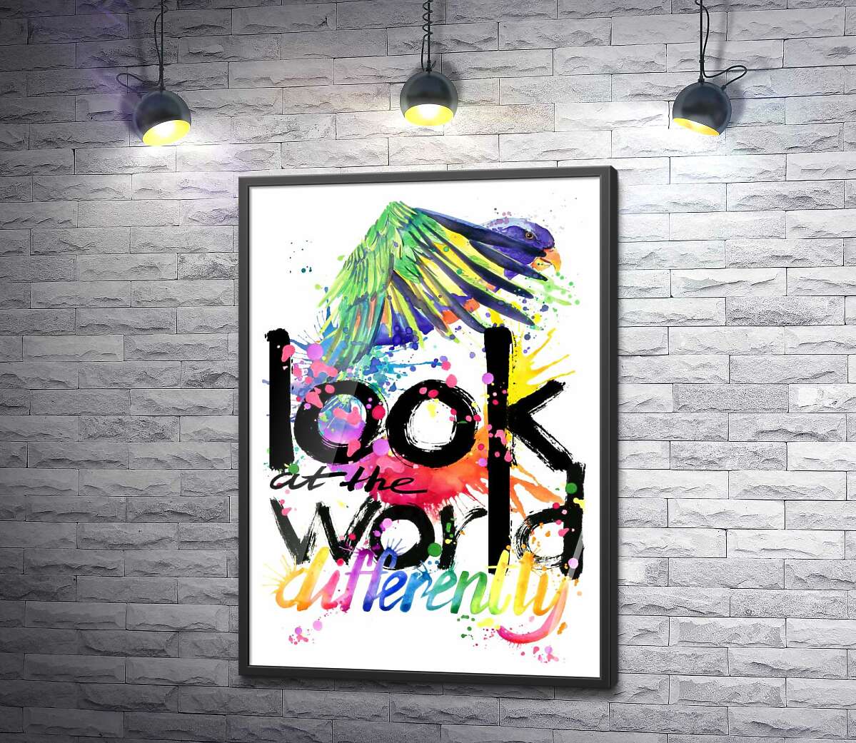 постер Папуга пролітає над написом "look at the world differently"