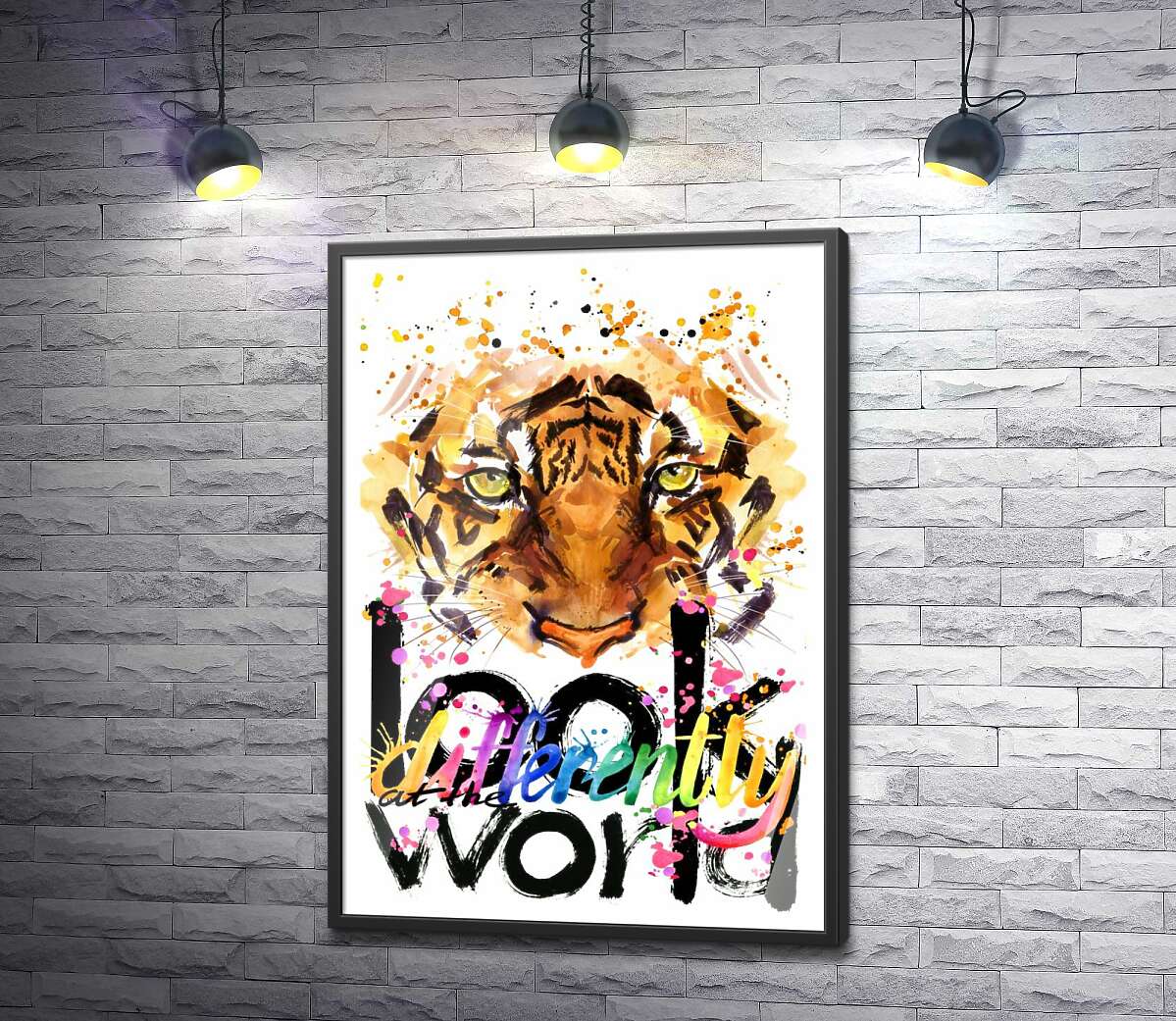 постер Силует тигра та напис "look at the world differently"