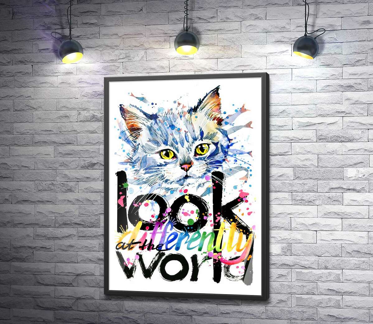 постер Сіре кошеня та напис "look at the world differently"
