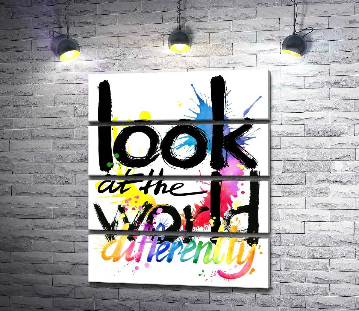 модульная картина Надпись "look at the world differently" на фоне цветных пятен краски (Модуль №22)