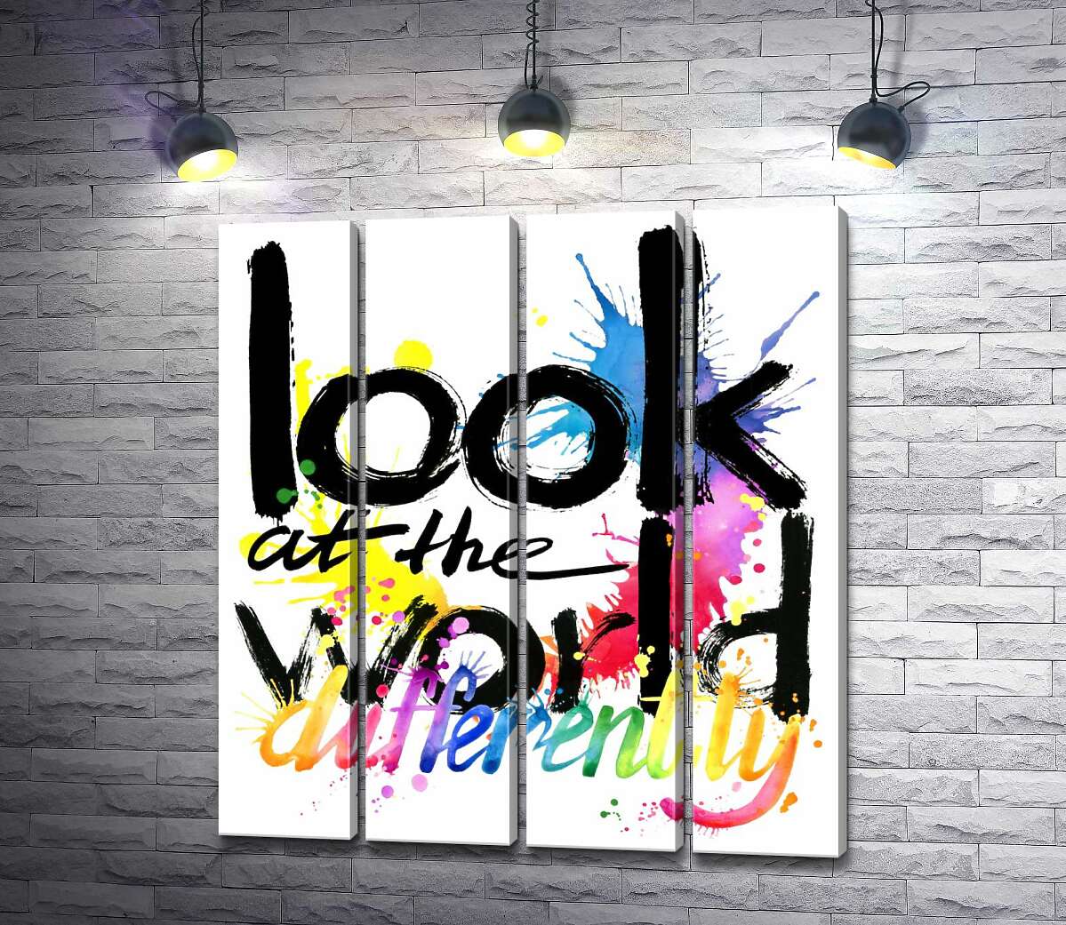 модульна картина Напис "look at the world differently" на фоні кольорових плям фарби (Модуль №24)
