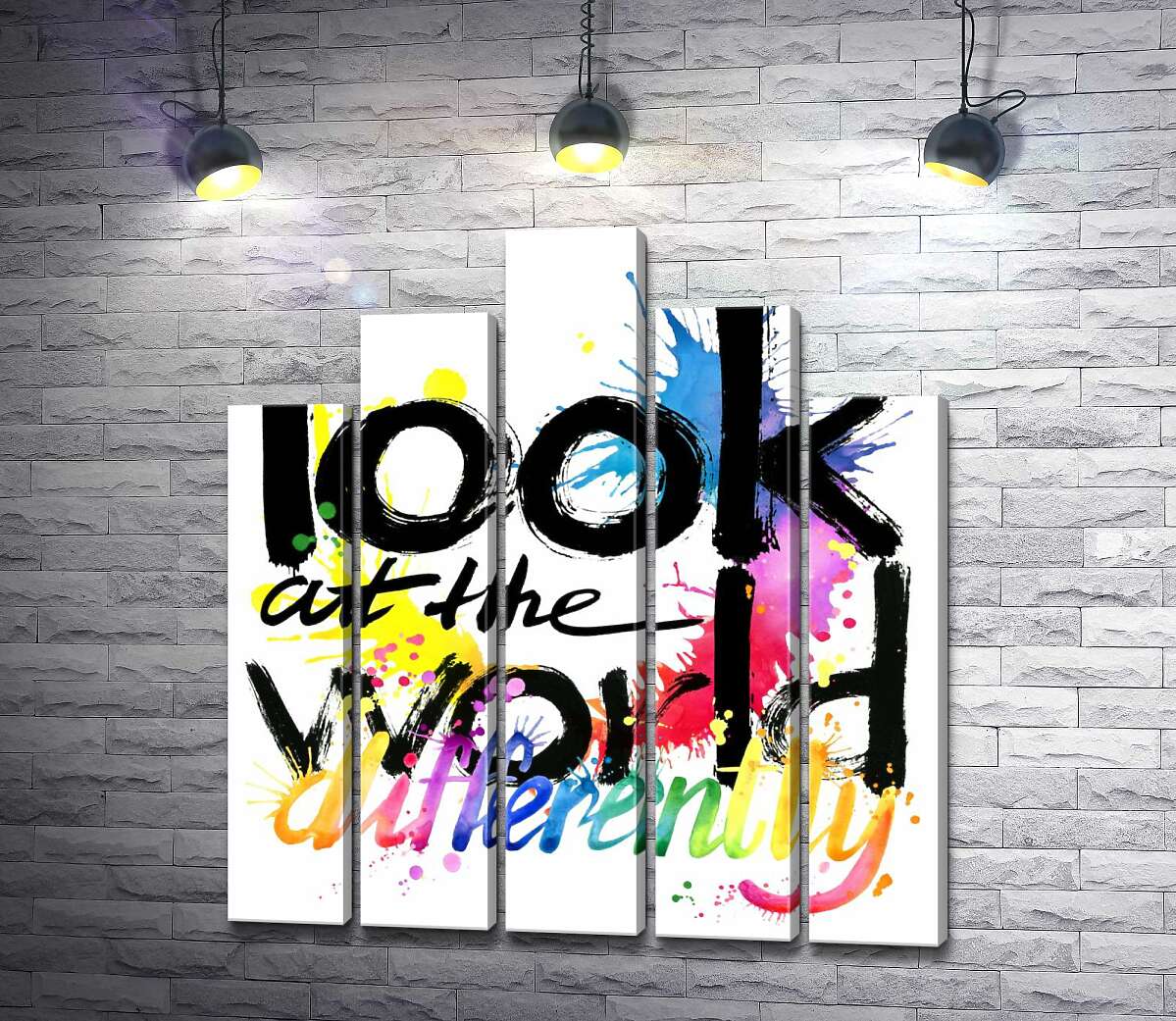 модульна картина Напис "look at the world differently" на фоні кольорових плям фарби (Модуль №29)