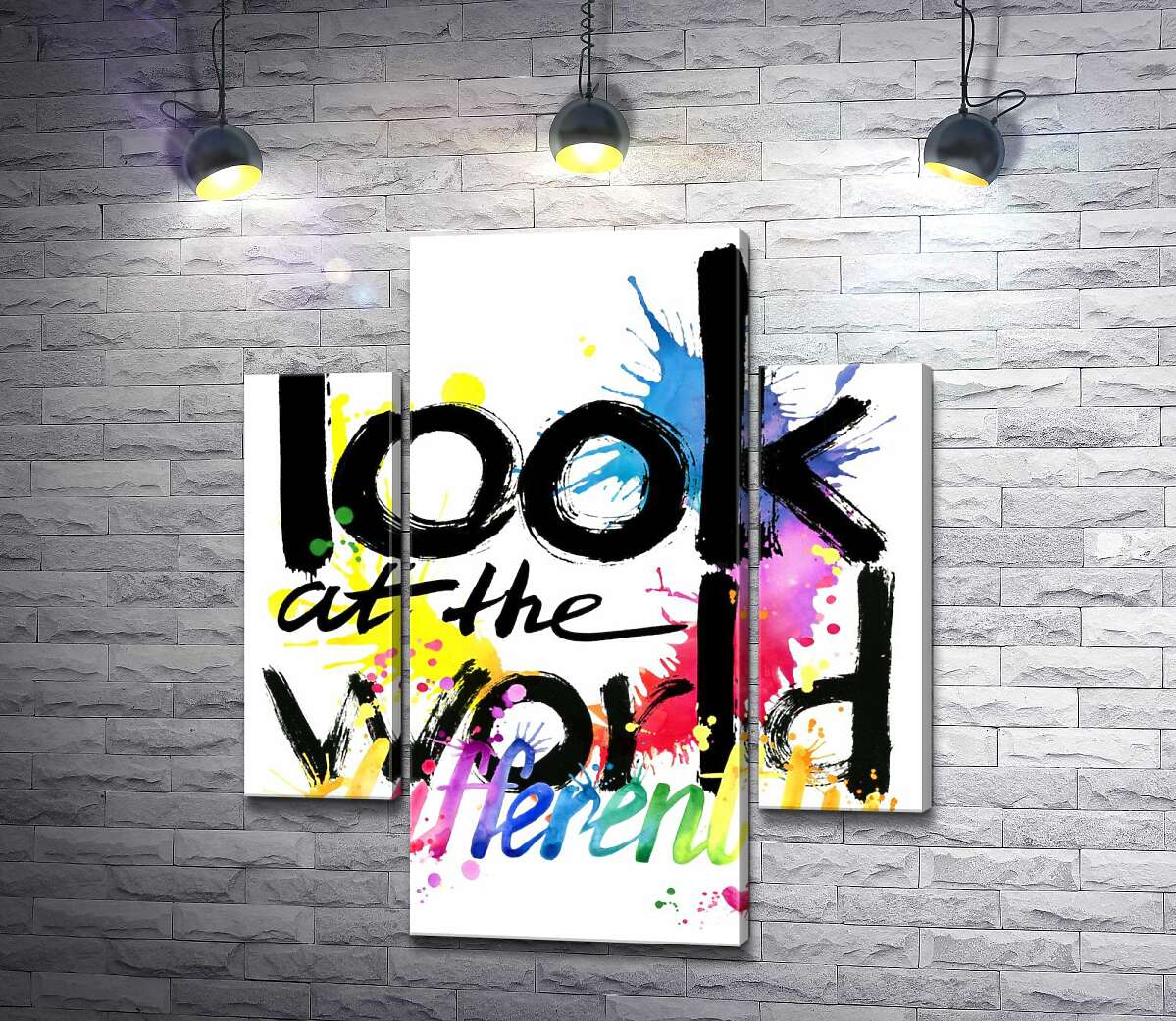 модульна картина Напис "look at the world differently" на фоні кольорових плям фарби (Модуль №5)