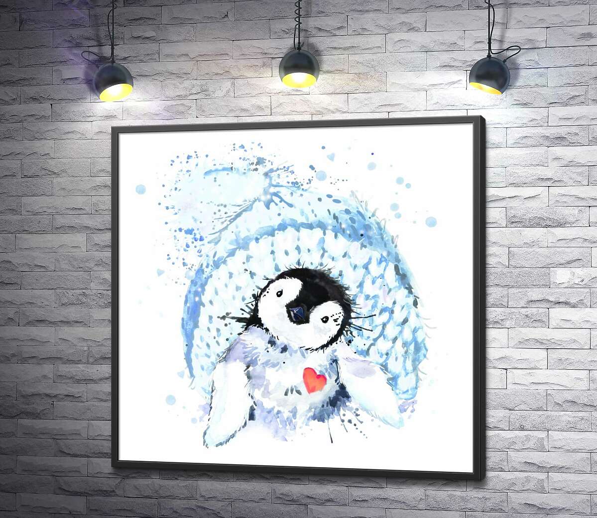 постер Пінгвін з червоним серцем на фоні блакитної шапки