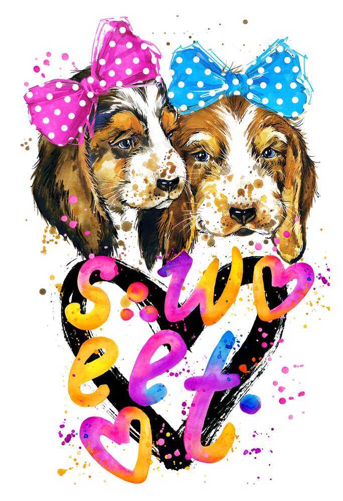 картина-постер Два щенка бигля над надписью "sweet"