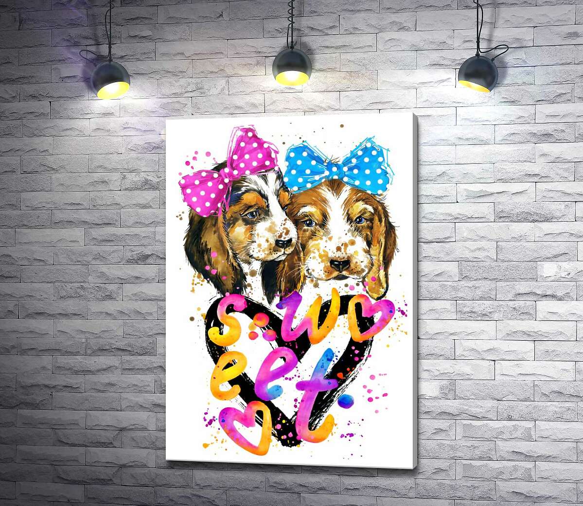 картина Два щенка бигля над надписью "sweet"