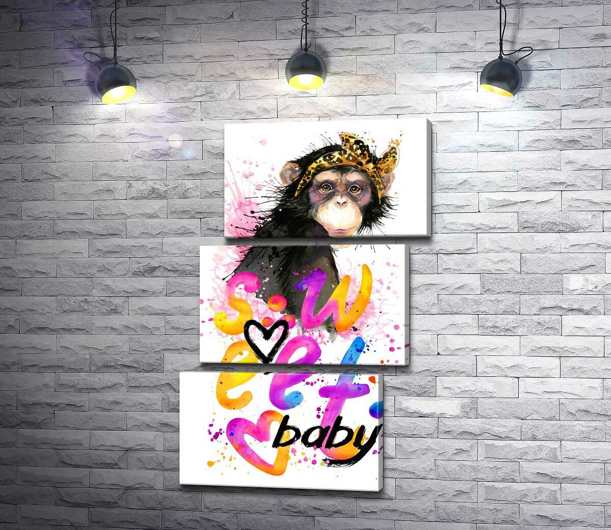 модульная картина Модная обезьяна сидит над надписью "sweet baby" (Модуль №17)