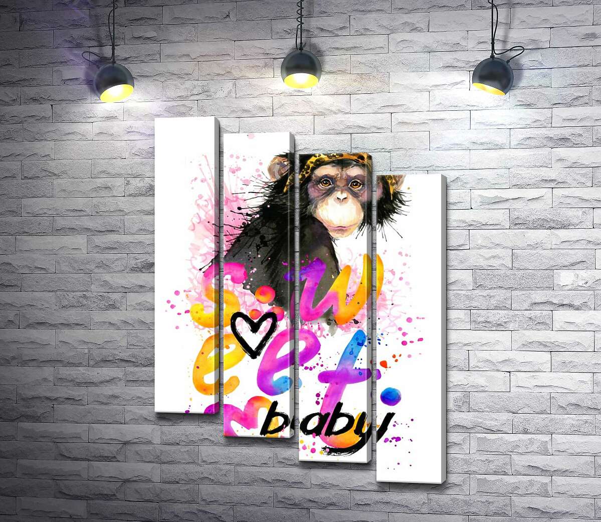 модульна картина Модна мавпа сидить над написом "sweet baby" (Модуль №19)