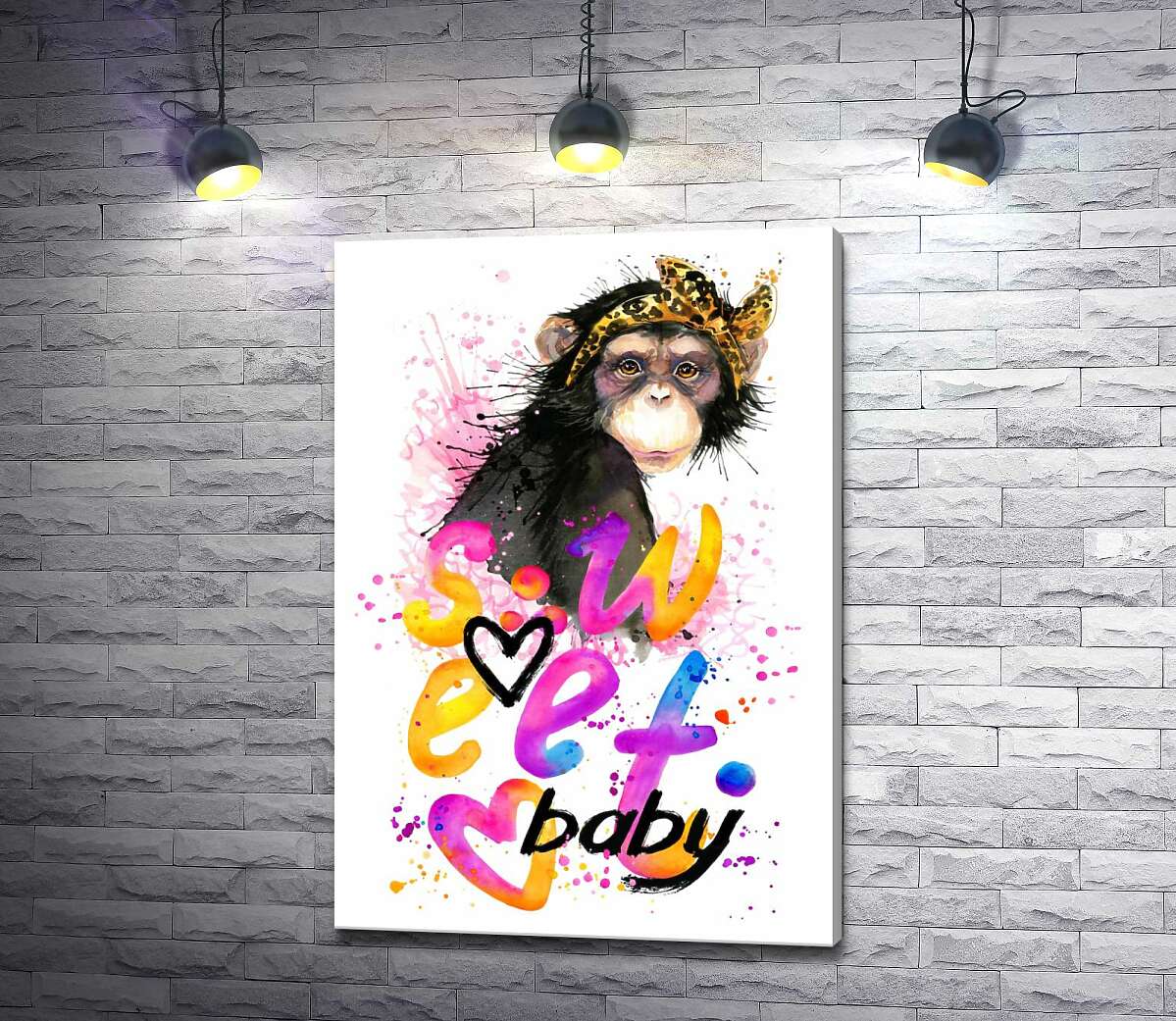 картина Модная обезьяна сидит над надписью "sweet baby"