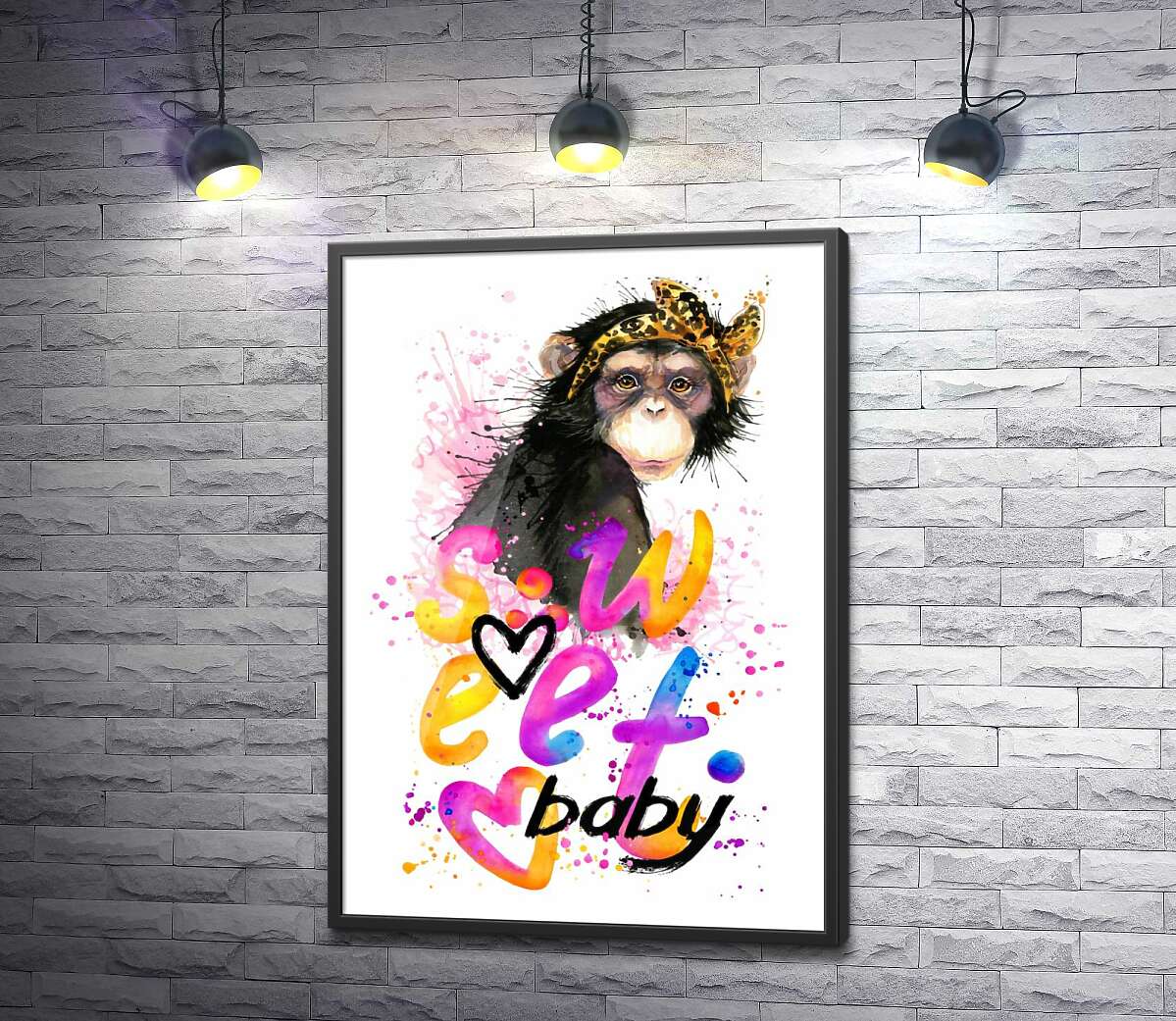 постер Модная обезьяна сидит над надписью "sweet baby"