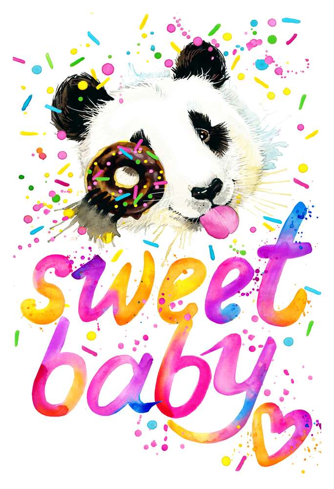 картина-постер Веселая панда с донатсом и надписью "sweet baby"