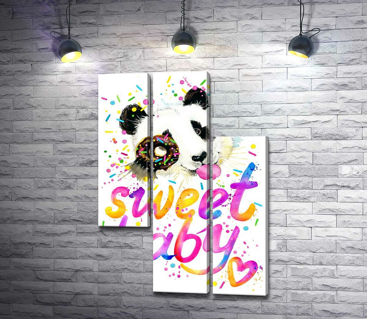 модульная картина Веселая панда с донатсом и надписью "sweet baby" (Модуль №13)