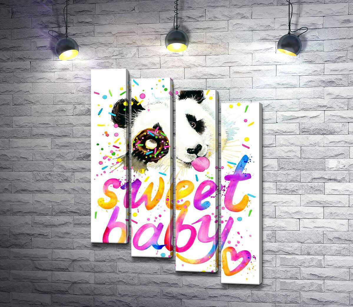 модульная картина Веселая панда с донатсом и надписью "sweet baby" (Модуль №19)