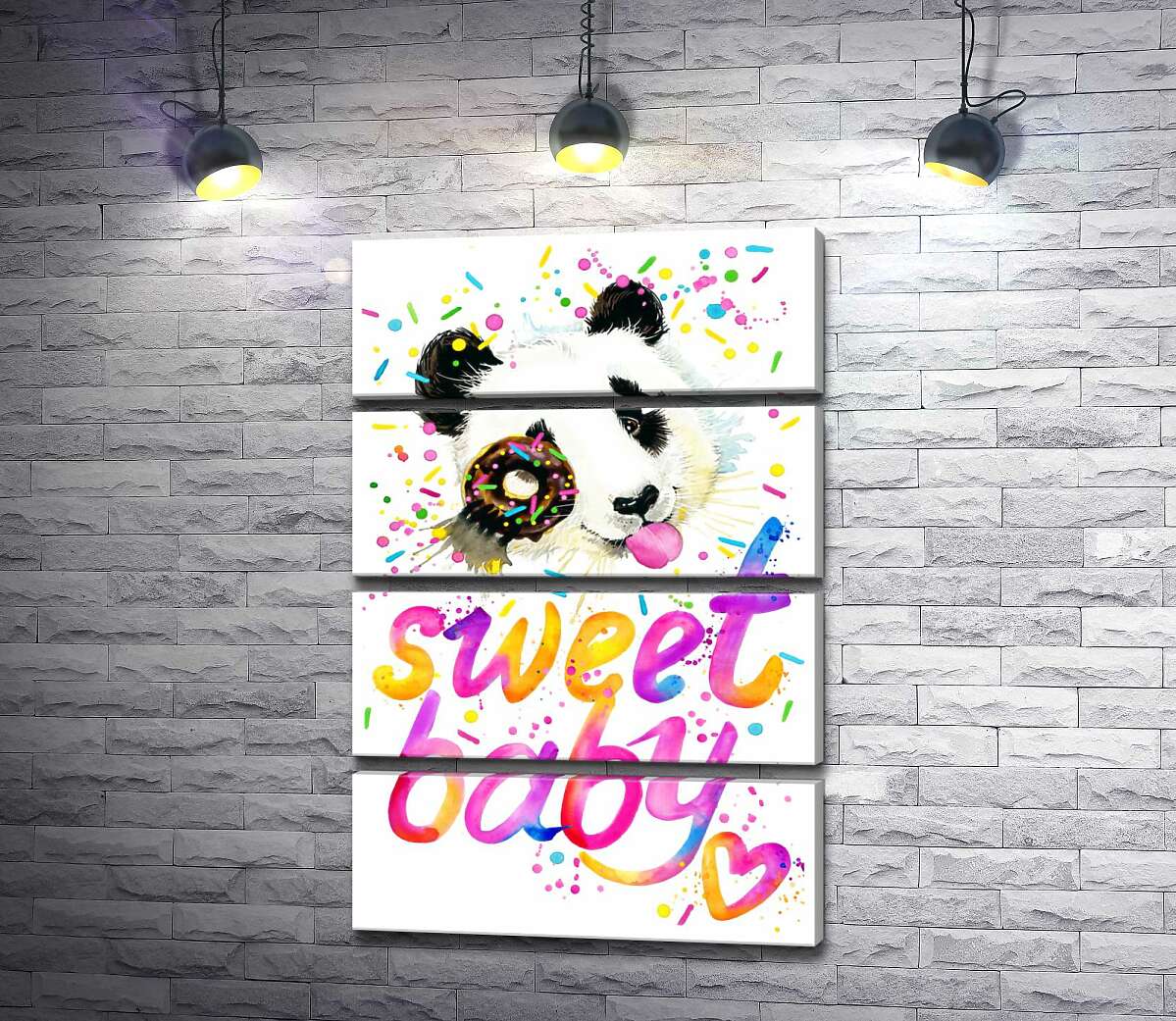 модульна картина Весела панда з донатсом та написом "sweet baby" (Модуль №22)