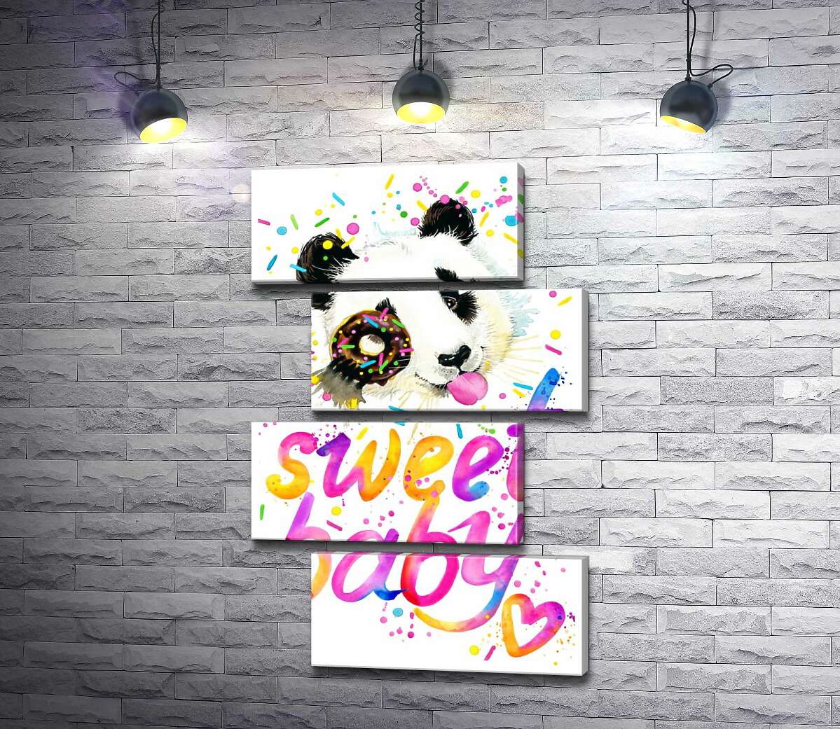 модульна картина Весела панда з донатсом та написом "sweet baby" (Модуль №23)