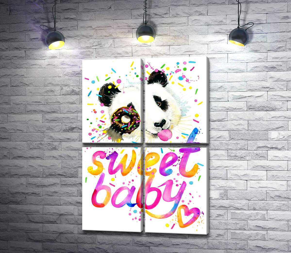 модульна картина Весела панда з донатсом та написом "sweet baby" (Модуль №25)