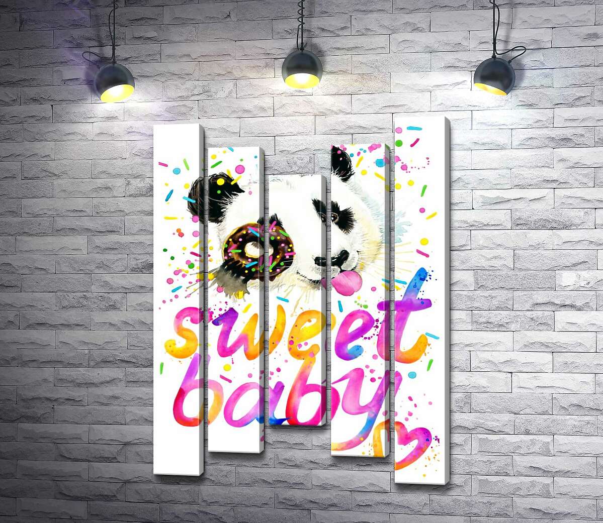 модульна картина Весела панда з донатсом та написом "sweet baby" (Модуль №27)
