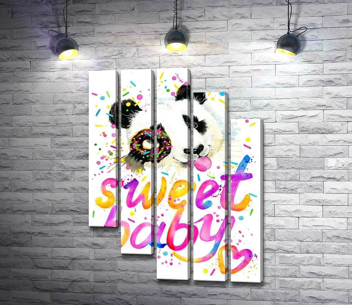модульна картина Весела панда з донатсом та написом "sweet baby" (Модуль №28)