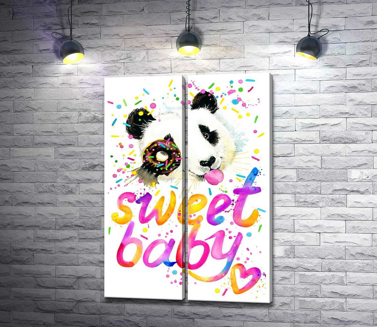 модульная картина Веселая панда с донатсом и надписью "sweet baby"