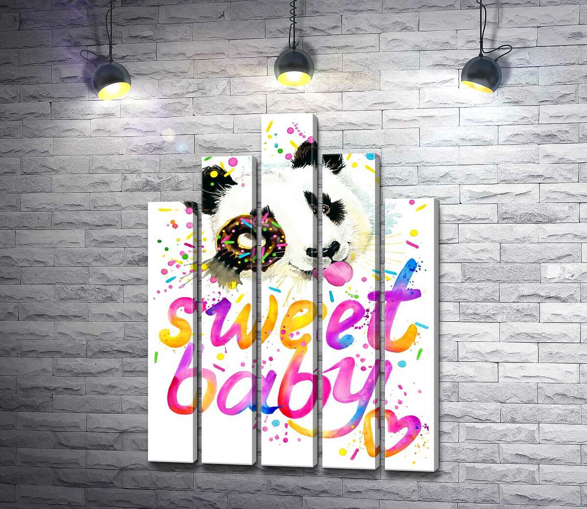 модульна картина Весела панда з донатсом та написом "sweet baby" (Модуль №29)