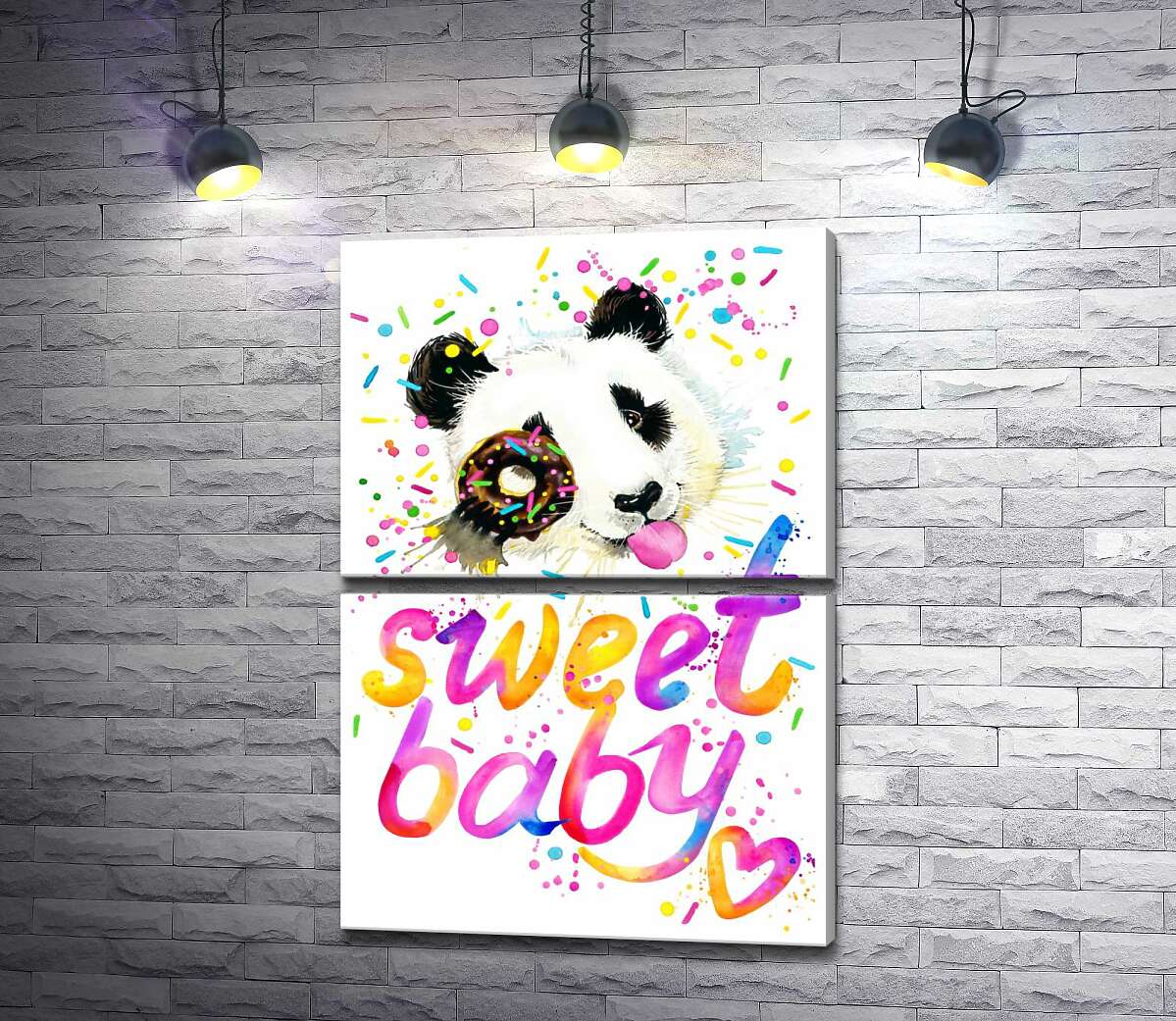 модульна картина Весела панда з донатсом та написом "sweet baby" (Модуль №7)