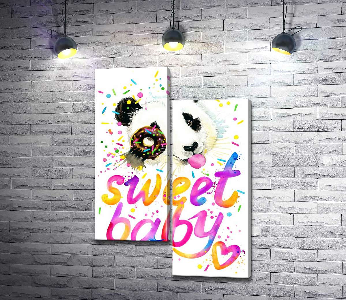 модульная картина Веселая панда с донатсом и надписью "sweet baby" (Модуль №9)