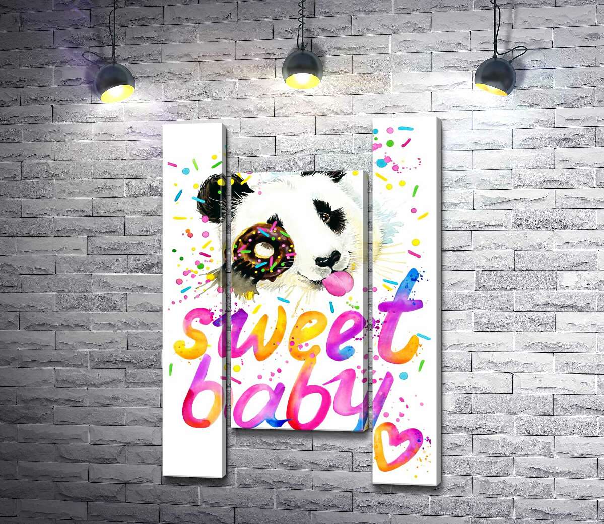 модульна картина Весела панда з донатсом та написом "sweet baby" (Модуль №11)
