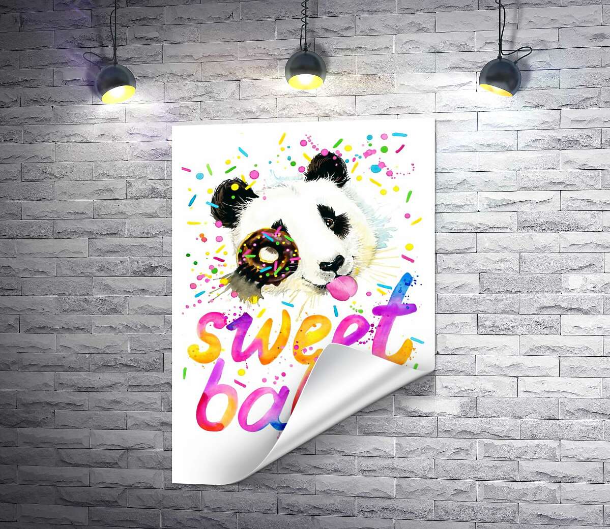 друк Весела панда з донатсом та написом "sweet baby"