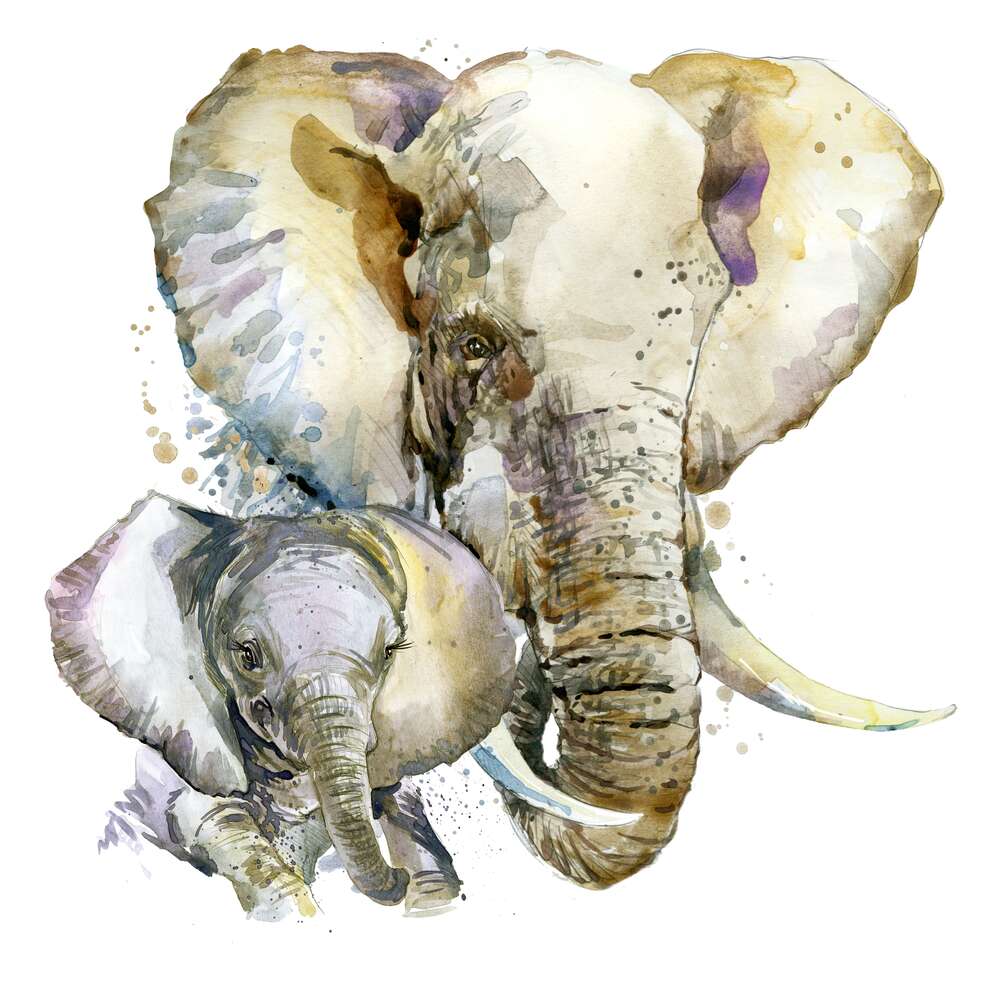 картина-постер Мати слониха та дитинча прогулюються