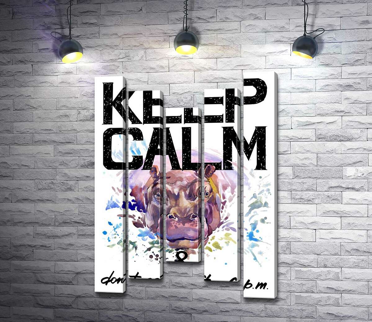 модульна картина Бегемот виглядає з води між написом "keep calm and don't eat after 6 p.m." (Модуль №27)