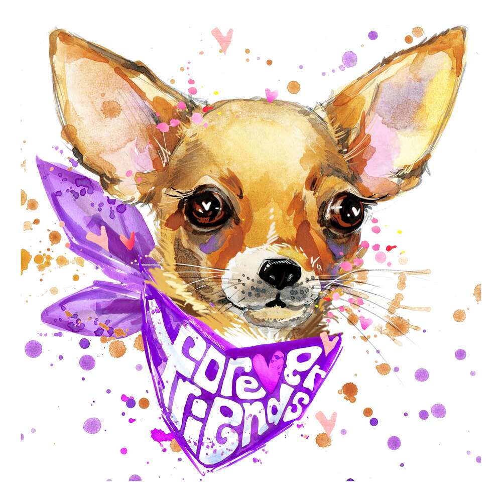 картина-постер Чихуахуа з фіолетовою хусткою "forever friends"