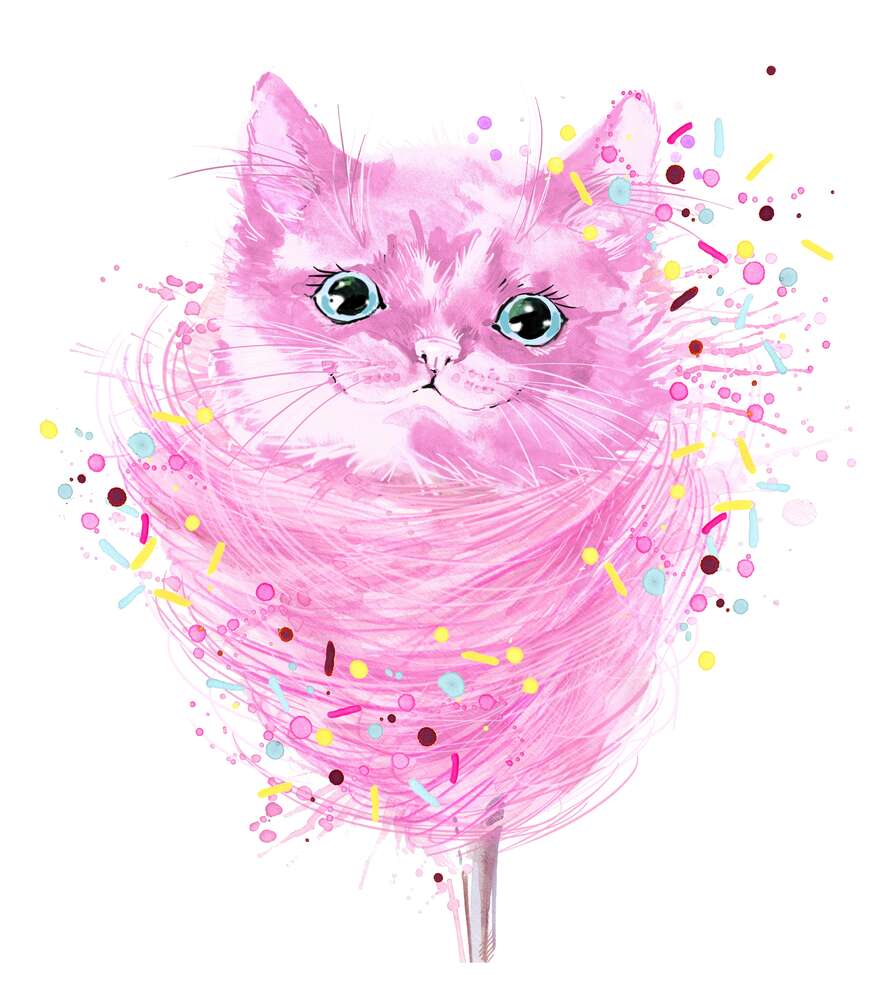 картина-постер Рожева мордочка кота виглядає з цукрової вати