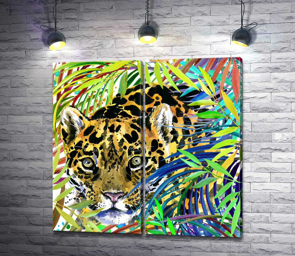 модульная картина Пятнистый ягуар затаился в зарослях джунглей