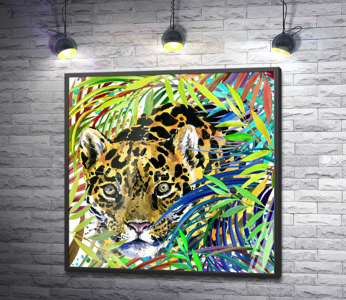 постер Плямистий ягуар зачаївся у хащах джунглів