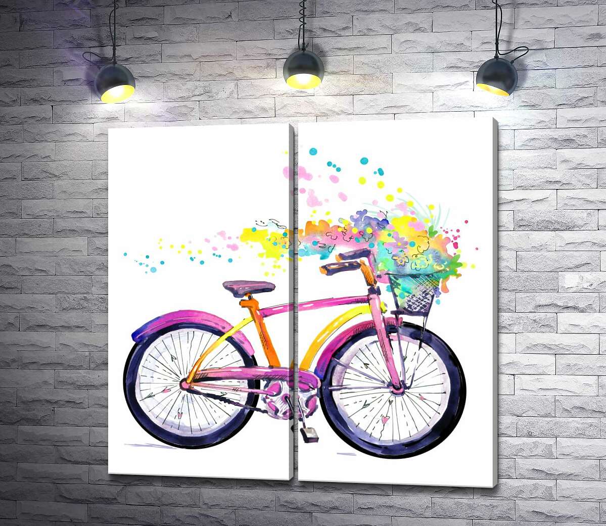 модульная картина Яркий велосипед с букетом цветов в корзине