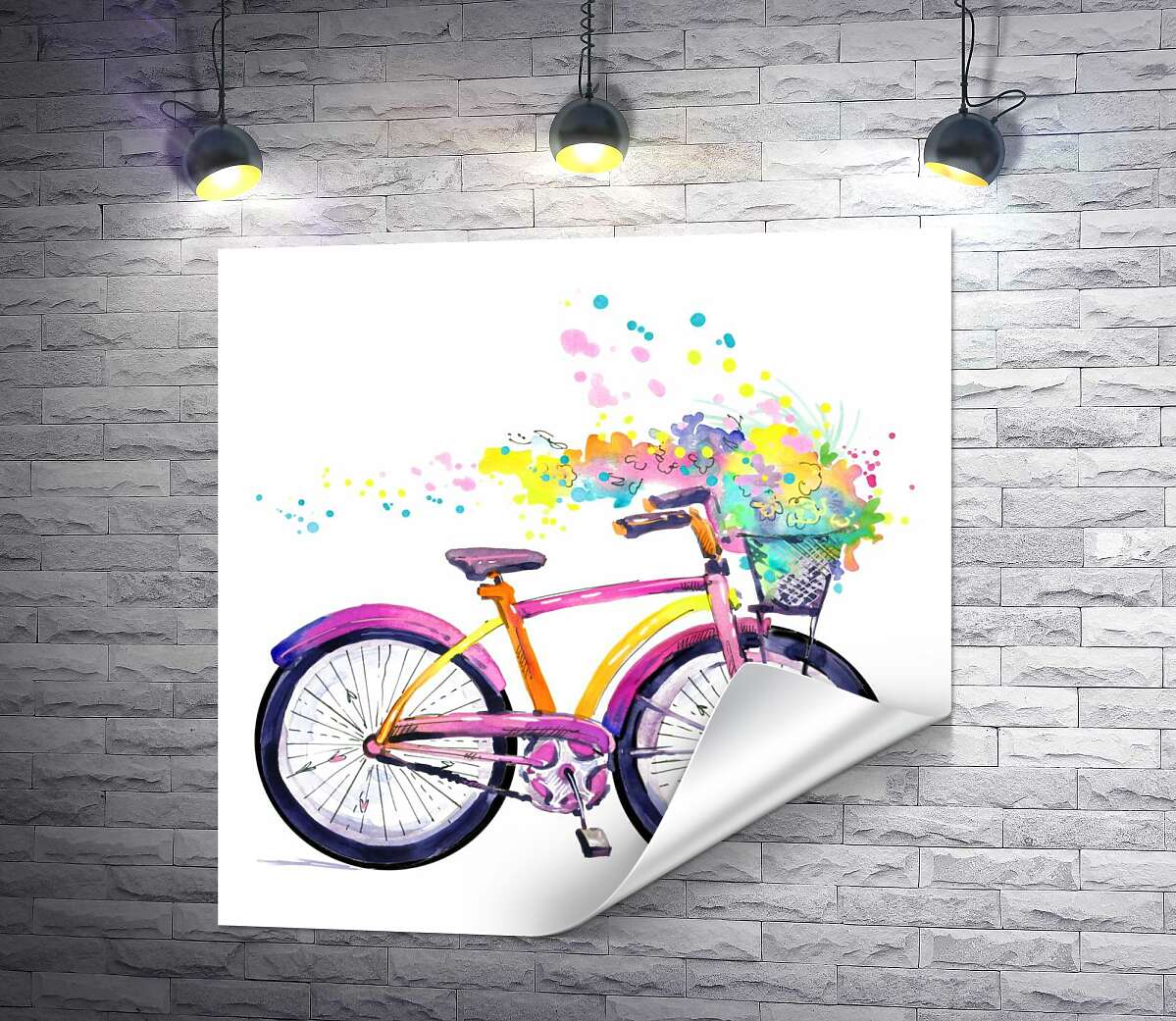 друк Яскравий велосипед з букетом квітів в корзині