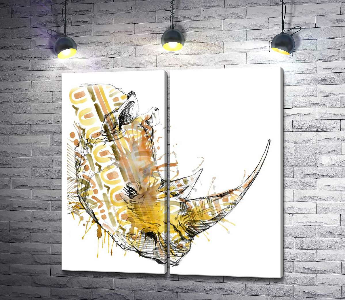 модульна картина Пастельний орнамент профілю носорога
