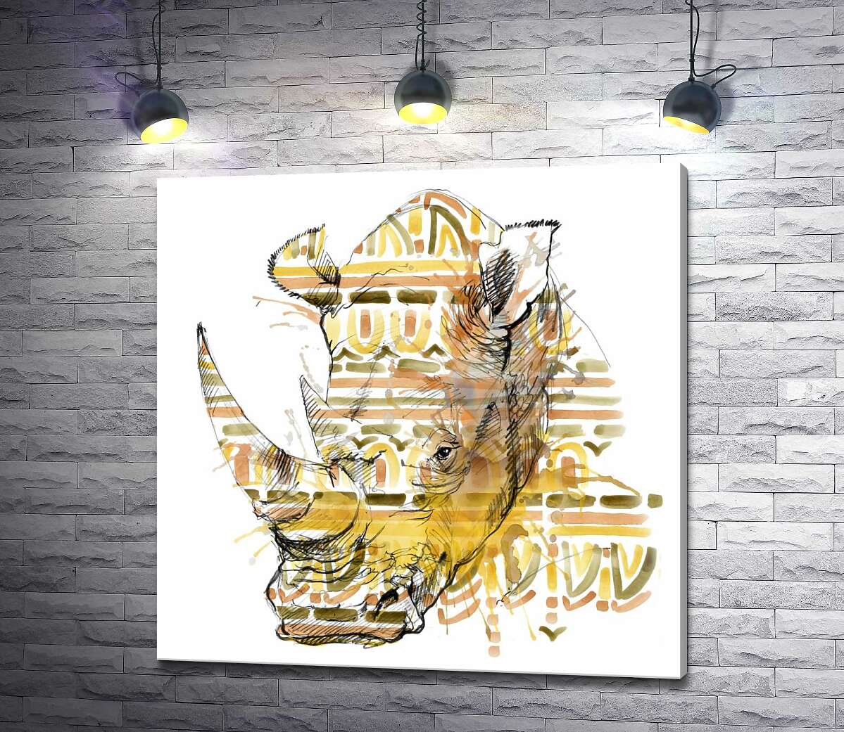 картина Носорог в узорах пастельного орнамента