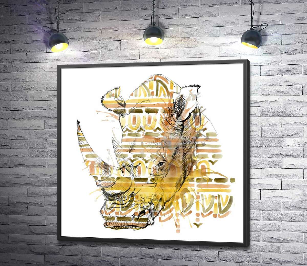 постер Носоріг у візерунках пастельного орнаменту