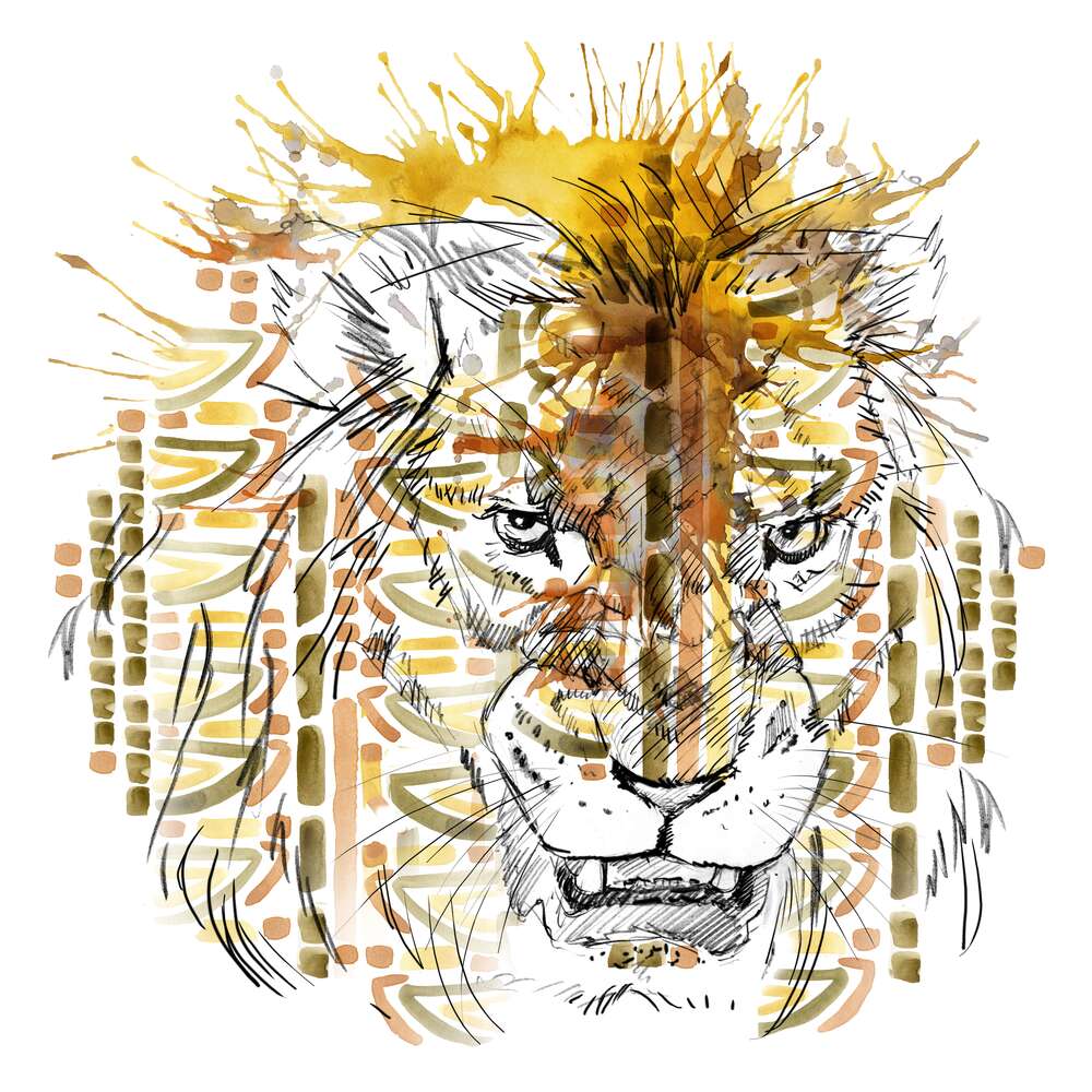картина-постер Хижий лев у візерунках орнаменту