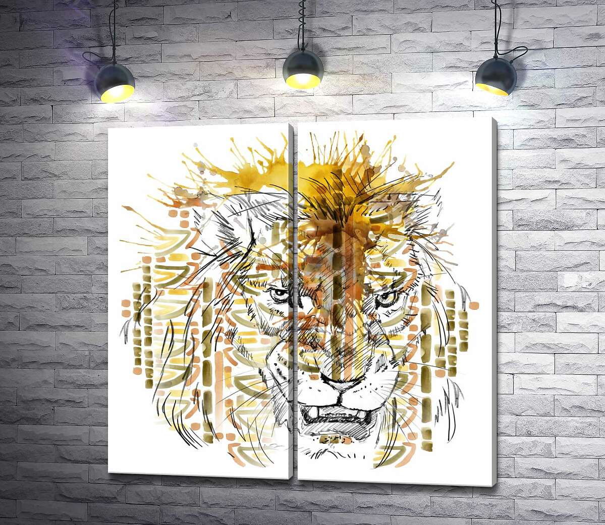 модульна картина Хижий лев у візерунках орнаменту