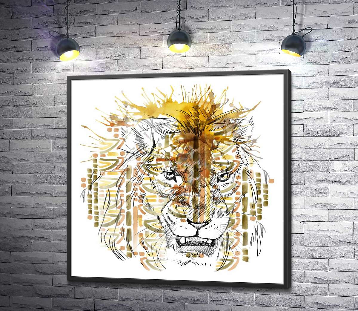 постер Хижий лев у візерунках орнаменту
